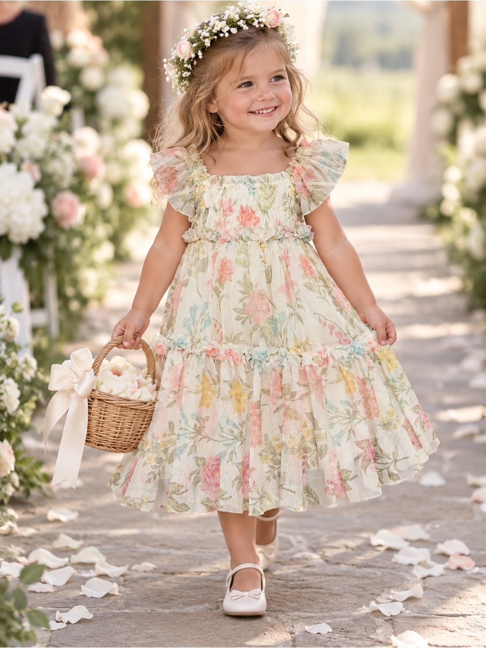 Rachel Zoe Cream Floral Glitter Dress Girls 3T